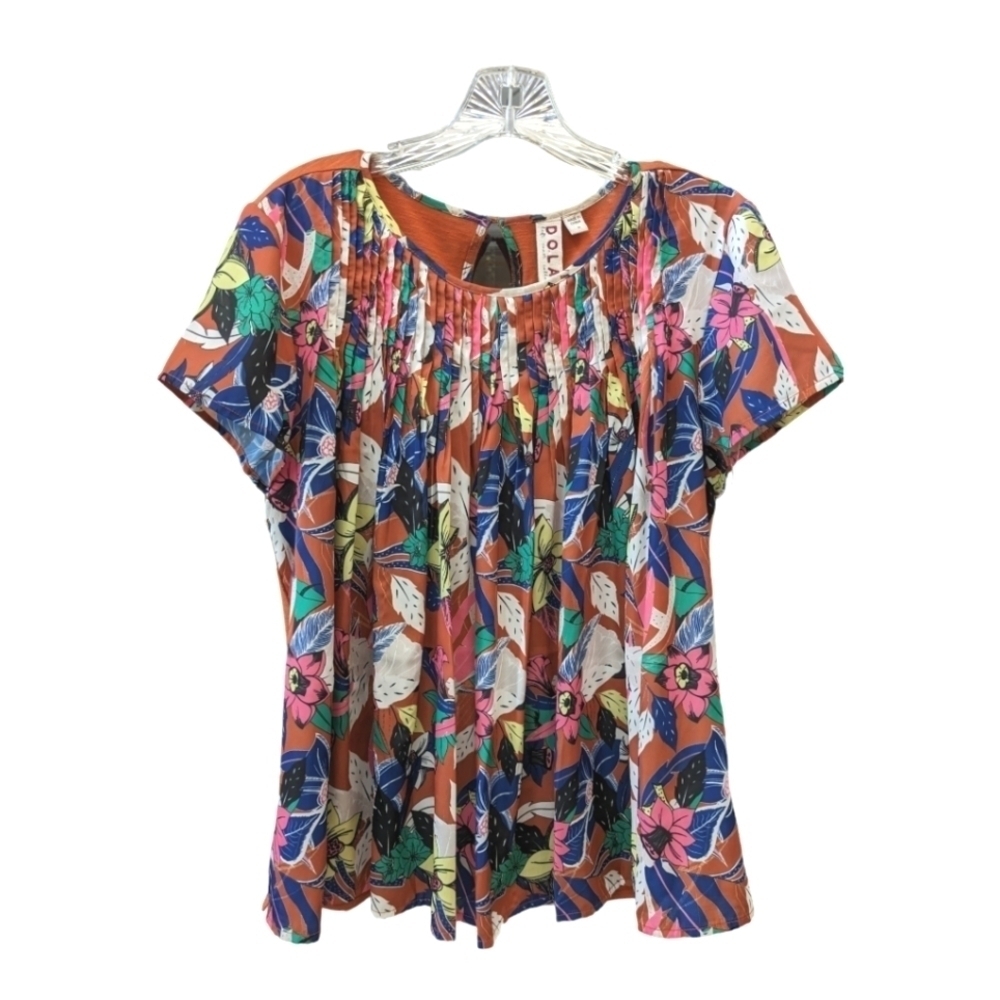 Anthropologie Dolan short sleeve pleated floral blouse shirt top